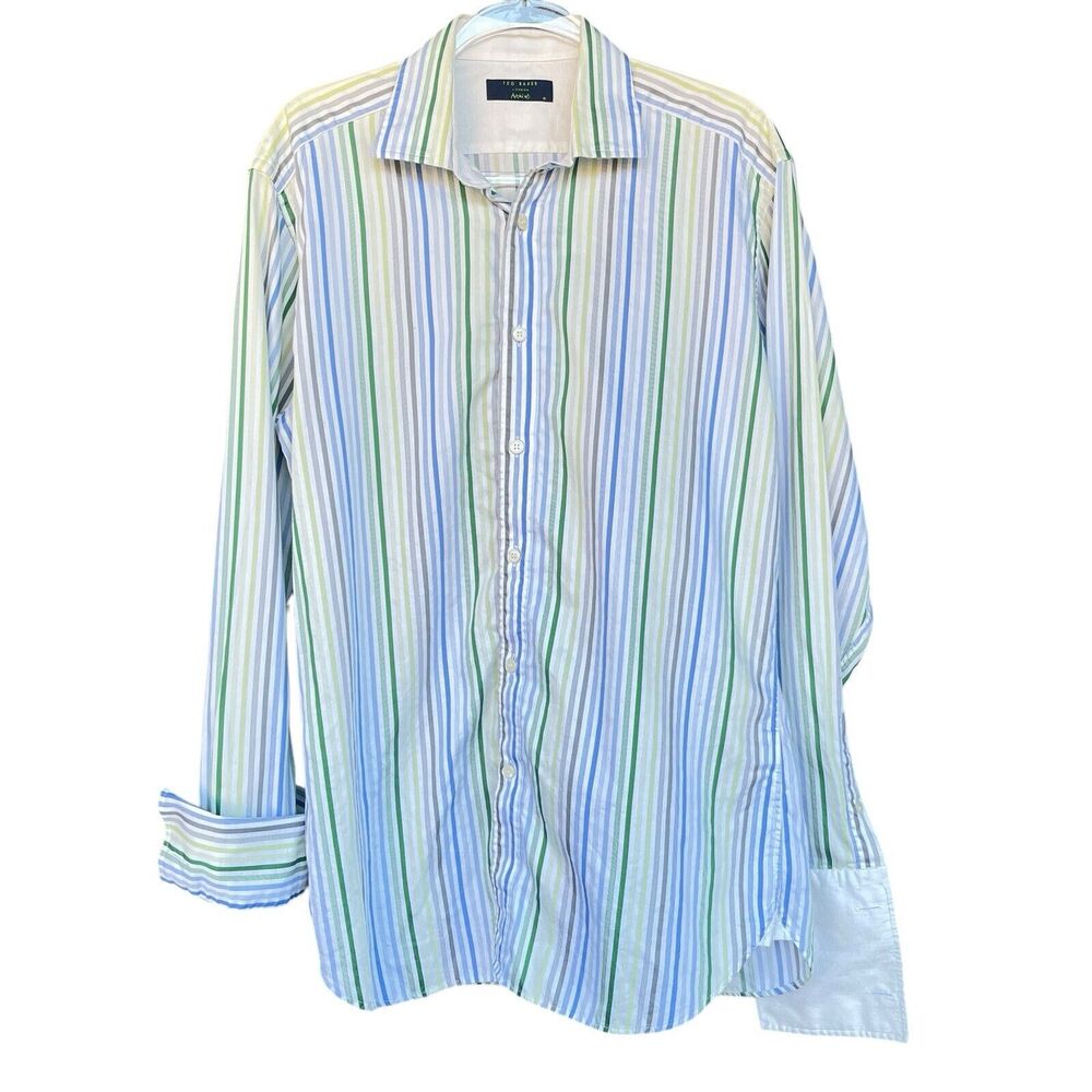 Ted Baker Archive Button Up Shirt Mens Size 16 Striped Dress‎ Office Cotton